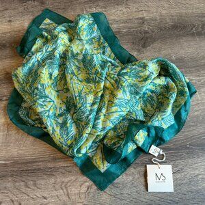 Marie Sixtine Green & Yellow Square Scarf for Women.